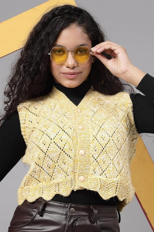 KNIT GEMS Self Design Dual Tone Argyle Sweater for Women