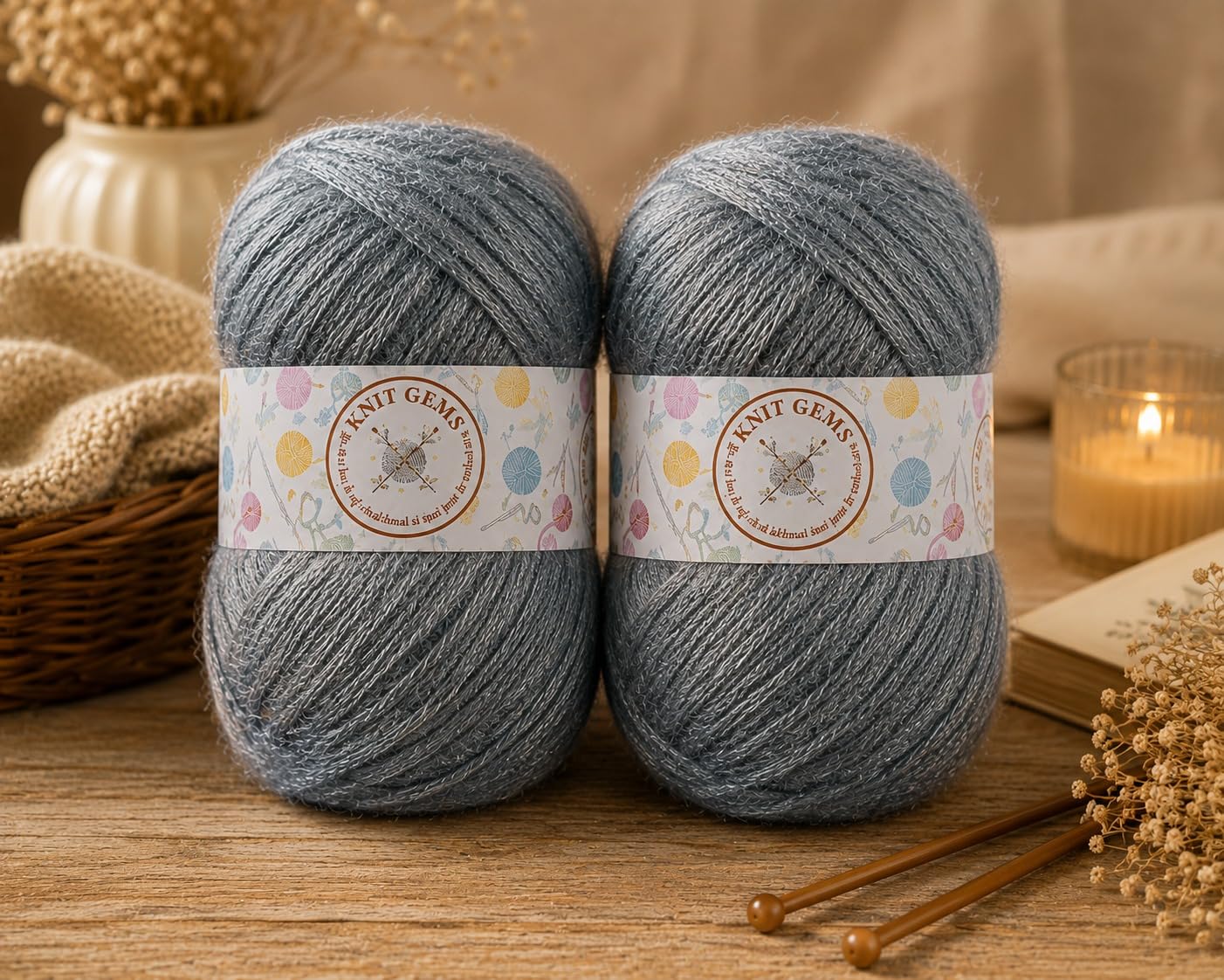 KNIT GEMS 100% Hand Knitting and Crochet Wool Knitting Yarn | Suitable for Craft | Babywear | Baby Blanket | DIY | Sweater | Socks | Knitting Wool (Light Grey)