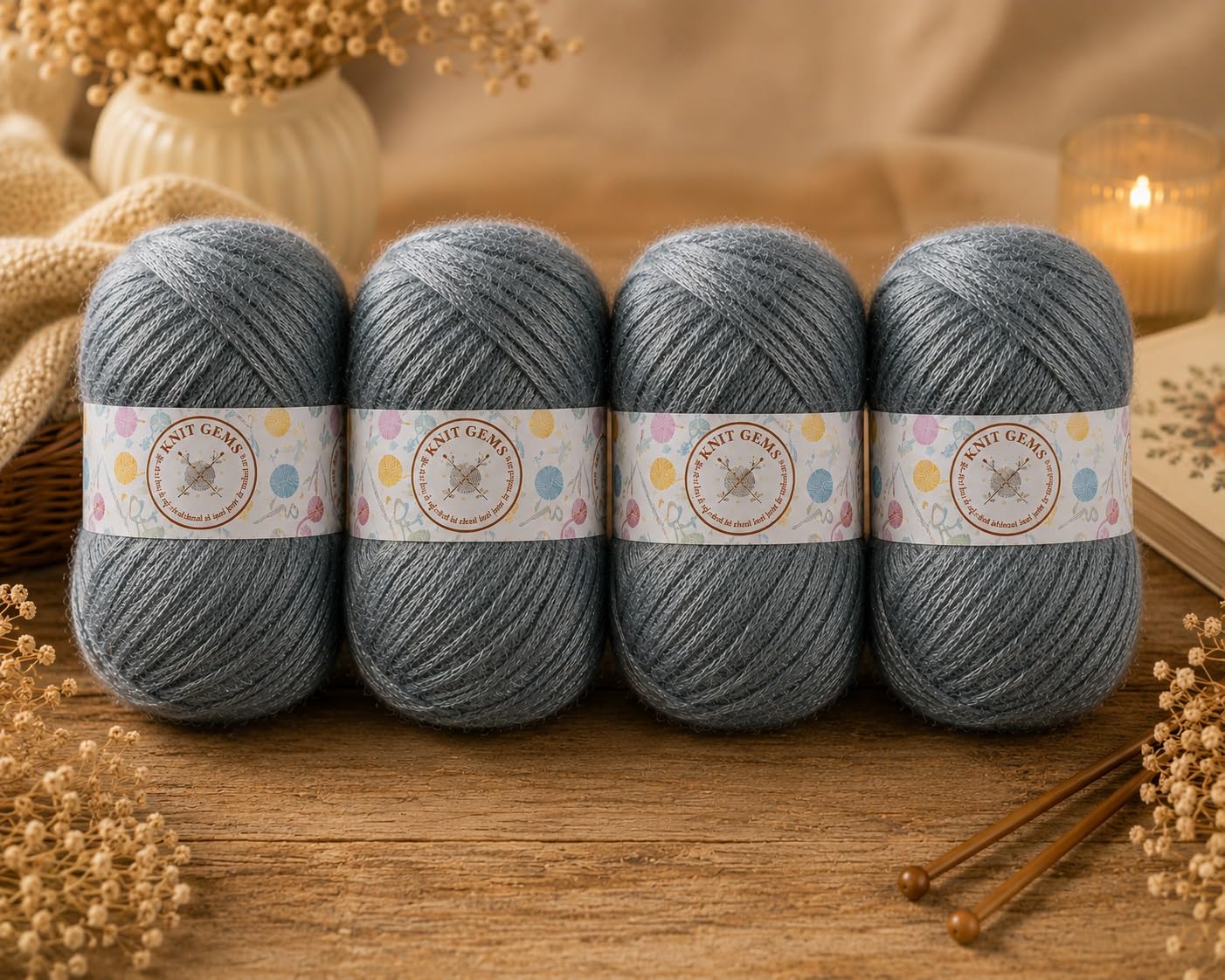 KNIT GEMS 100% Hand Knitting and Crochet Wool Knitting Yarn | Suitable for Craft | Babywear | Baby Blanket | DIY | Sweater | Socks | Knitting Wool (Light Grey)