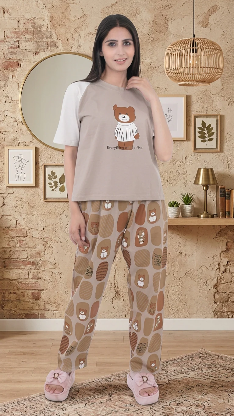 Cotton Textile Cartoon Printed Oversized Top with Printed Lower