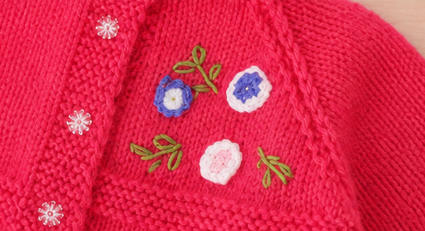 KNIT GEMS Handmade Baby Full Sleeves Knitted Embroidery Cardigan