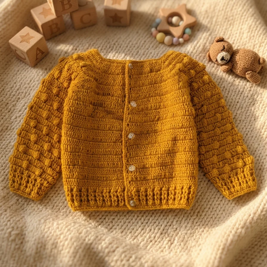KNIT GEMS Handmade Crochet self Design Sweater with Bubbles Sleeves