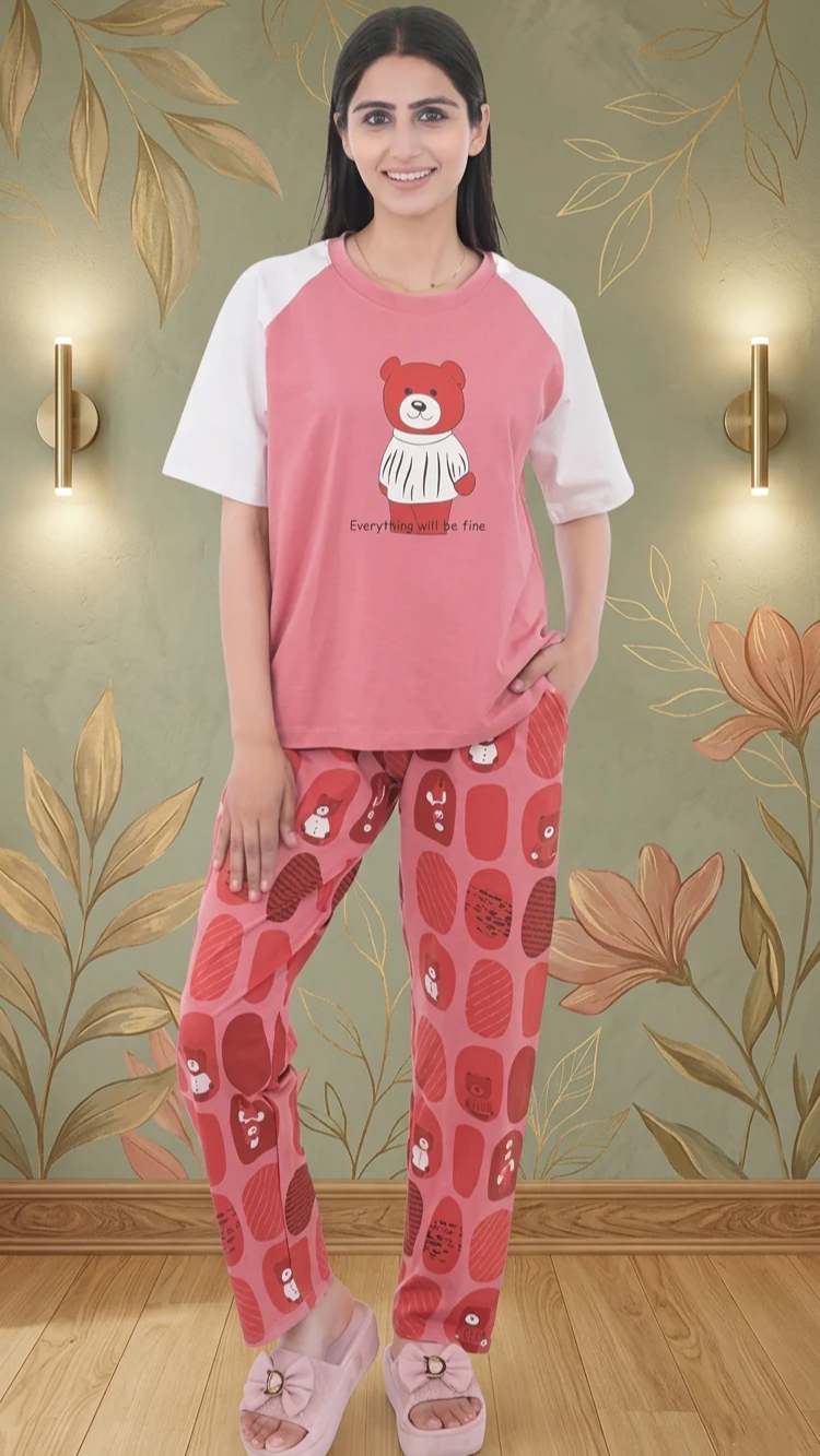 Cotton Textile Cartoon Printed Oversized Top with Printed Lower
