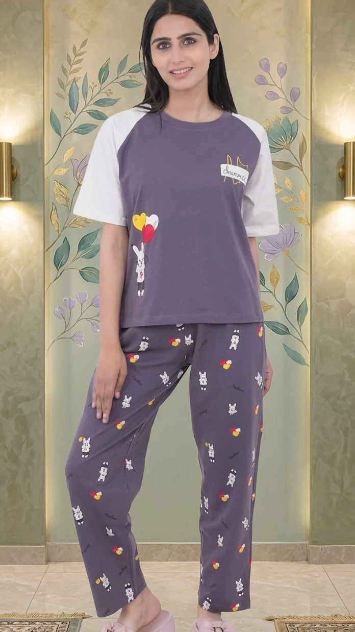 Cotton Textile Cartoon Printed Oversized Top with Printed Lower