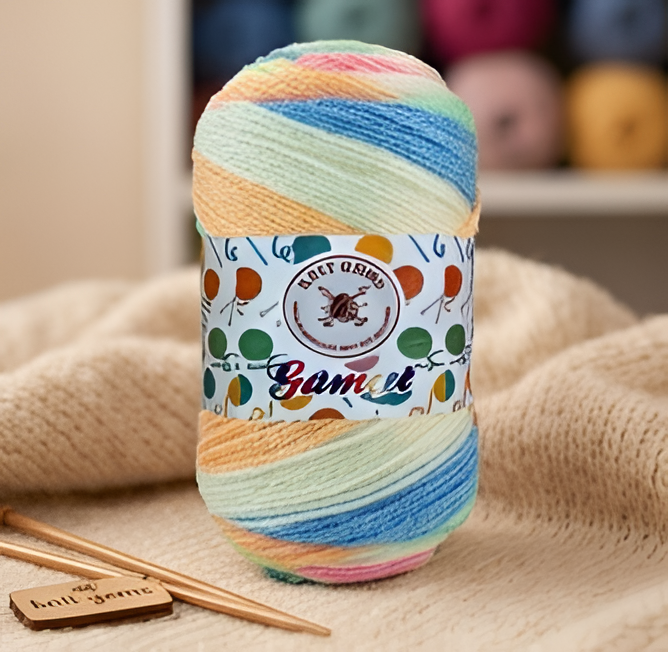 KNIT GEMS Acrowool Gamut Hand Knitting and Crochet Wool Yarn Multicolour Yarn Suitable for Craft | DIY | Baby and Adult wear | Sweater | Socks | Toy Making (Pack of 1, 100gms)