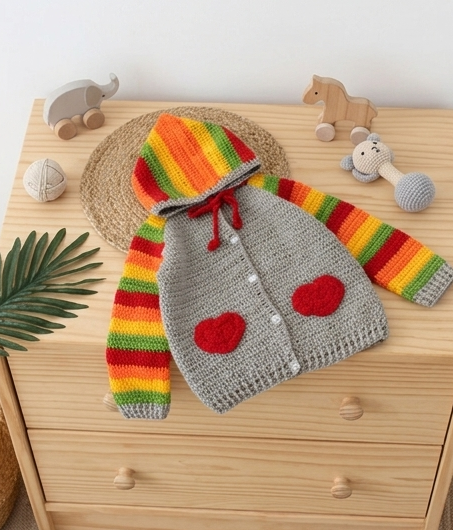 KNIT GEMS Baby Handmade Full Sleeve Hoodie Design