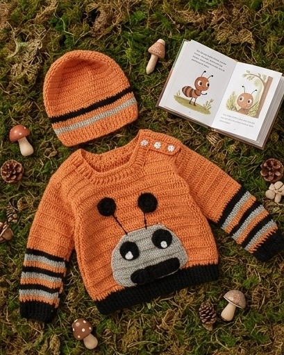 KNIT GEMS Handmade Alain Design Baby Cardigan with Cap | Kids Sweater with caps